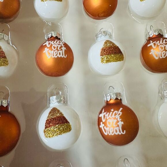 Halloween Candy Corn Trick Or Treat Mini Ball Ornaments Set 20 - Picture 3 of 3